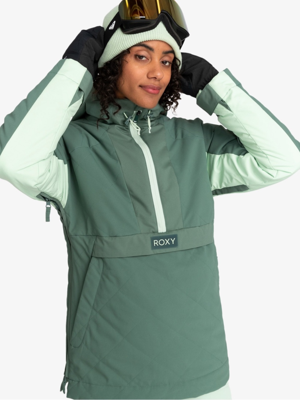 Roxy Sage Green radiant lines overhead snow Jacket